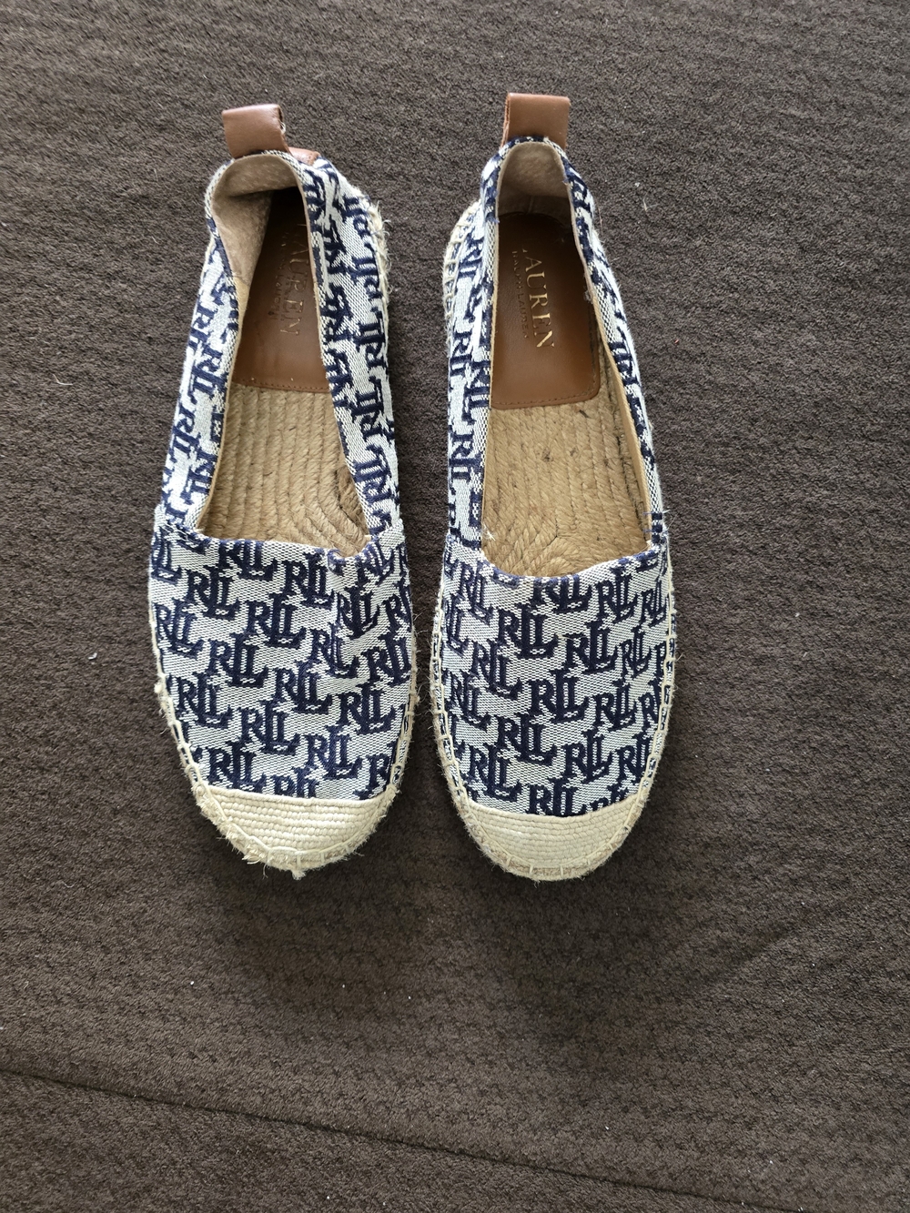 Ralph Lauren Navy and Cream Monogram Espadrille Flats
